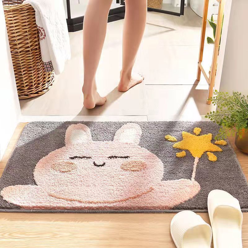 Cartoon imitation cashmere bathroom mat, quick drying and absorbent mat at the entrance, anti slip and thickened bedroom carpet