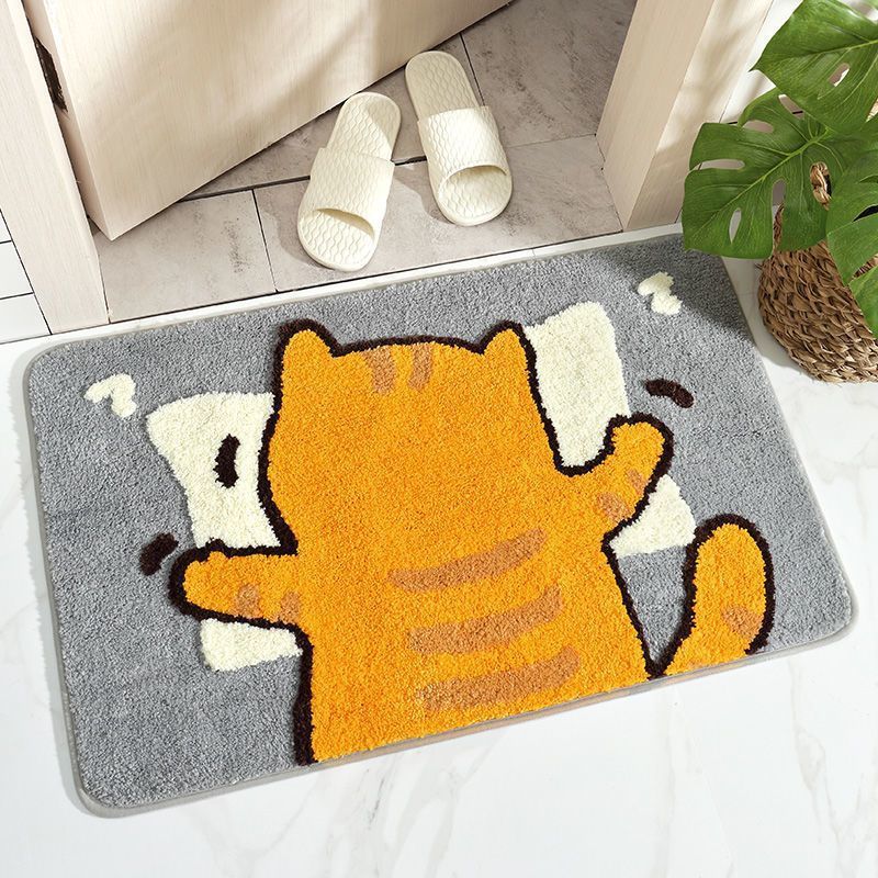 Cartoon imitation cashmere bathroom mat, quick drying and absorbent mat at the entrance, anti slip and thickened bedroom carpet