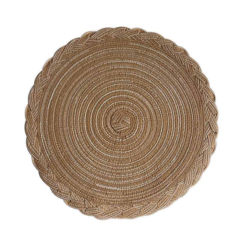 Imitation cotton yarn dining mat ins Fried Dough Twists braid woven heat insulation mat semi manual round cup mat ramie mat