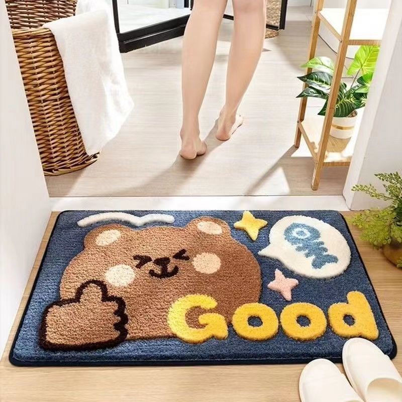 Cartoon imitation cashmere bathroom mat, quick drying and absorbent mat at the entrance, anti slip and thickened bedroom carpet