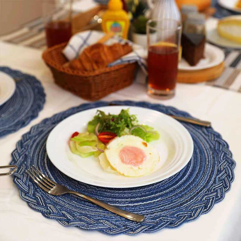 Imitation cotton yarn dining mat ins Fried Dough Twists braid woven heat insulation mat semi manual round cup mat ramie mat