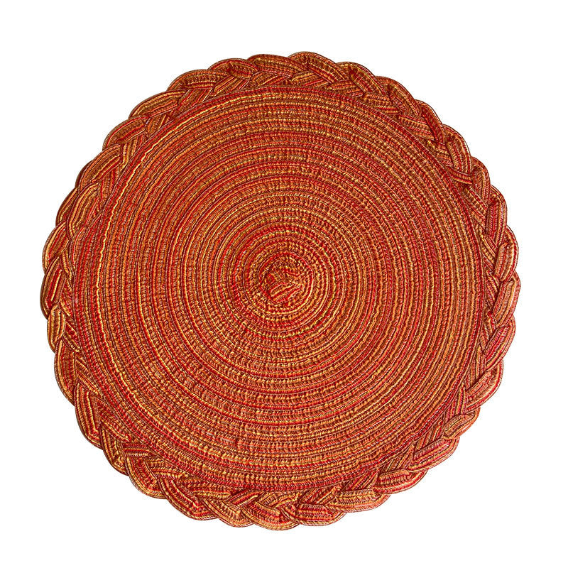 Imitation cotton yarn dining mat ins Fried Dough Twists braid woven heat insulation mat semi manual round cup mat ramie mat