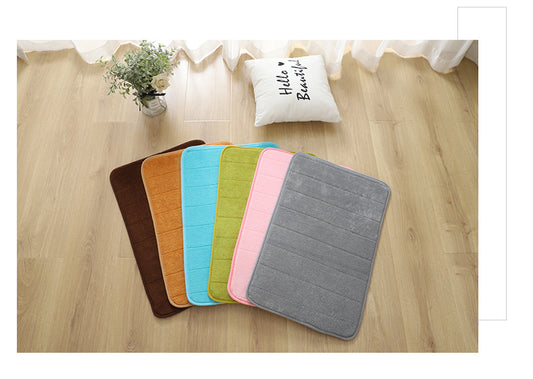 Thickened memory cotton floor mat, embroidered coral velvet sponge, absorbent foot pad, solid color entrance door mat