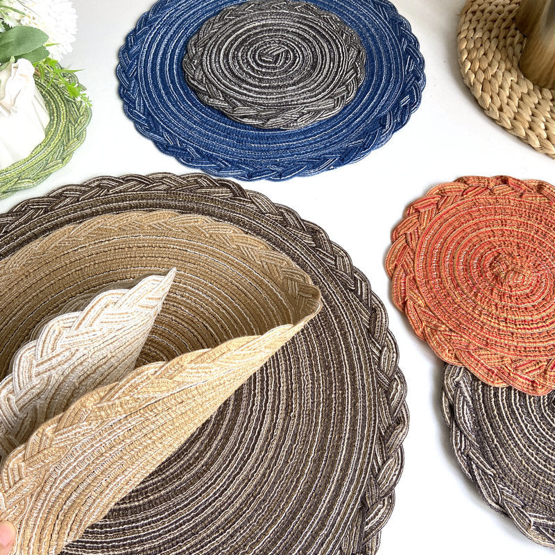 Imitation cotton yarn dining mat ins Fried Dough Twists braid woven heat insulation mat semi manual round cup mat ramie mat